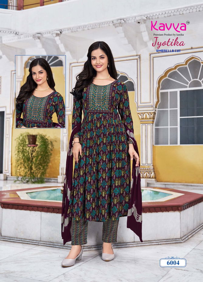 Jyotika Vol 6 By Kavya Capsule Foil Printed Embroidery Kurti With Bottom Dupatta Wholesalers In Mumbai
